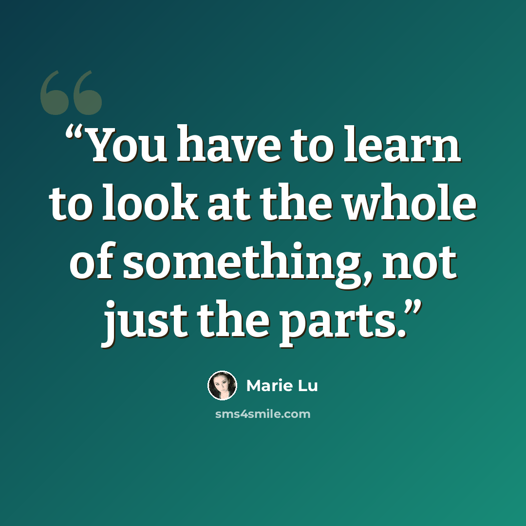 “You have to learn to look at the whole of something, not just the parts.” quote by Marie Lu