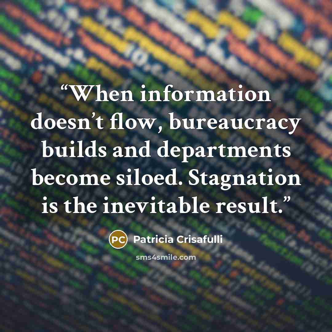 “When information doesn’t flow, bureaucracy builds and departments become siloed. Stagnation is the inevitable result.” quote by Patricia Crisafulli