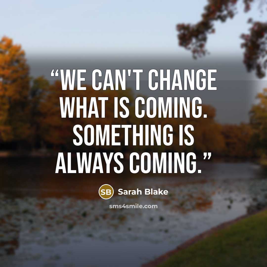 “We can't change what is coming. Something is always coming.” quote by Sarah Blake