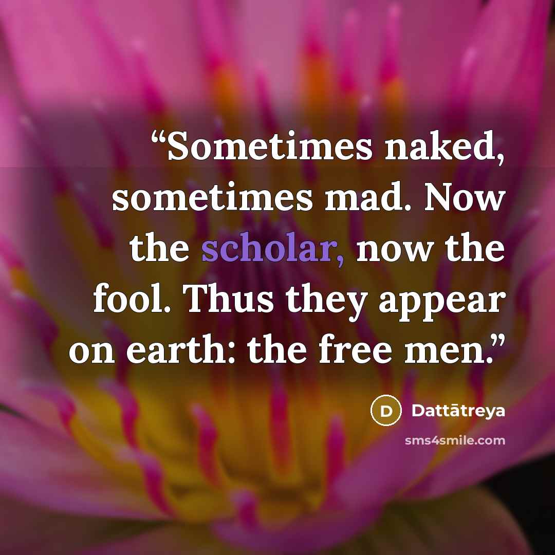 “Sometimes naked, sometimes mad. Now the scholar, now the fool. Thus they appear on earth: the free men.” quote by Dattātreya