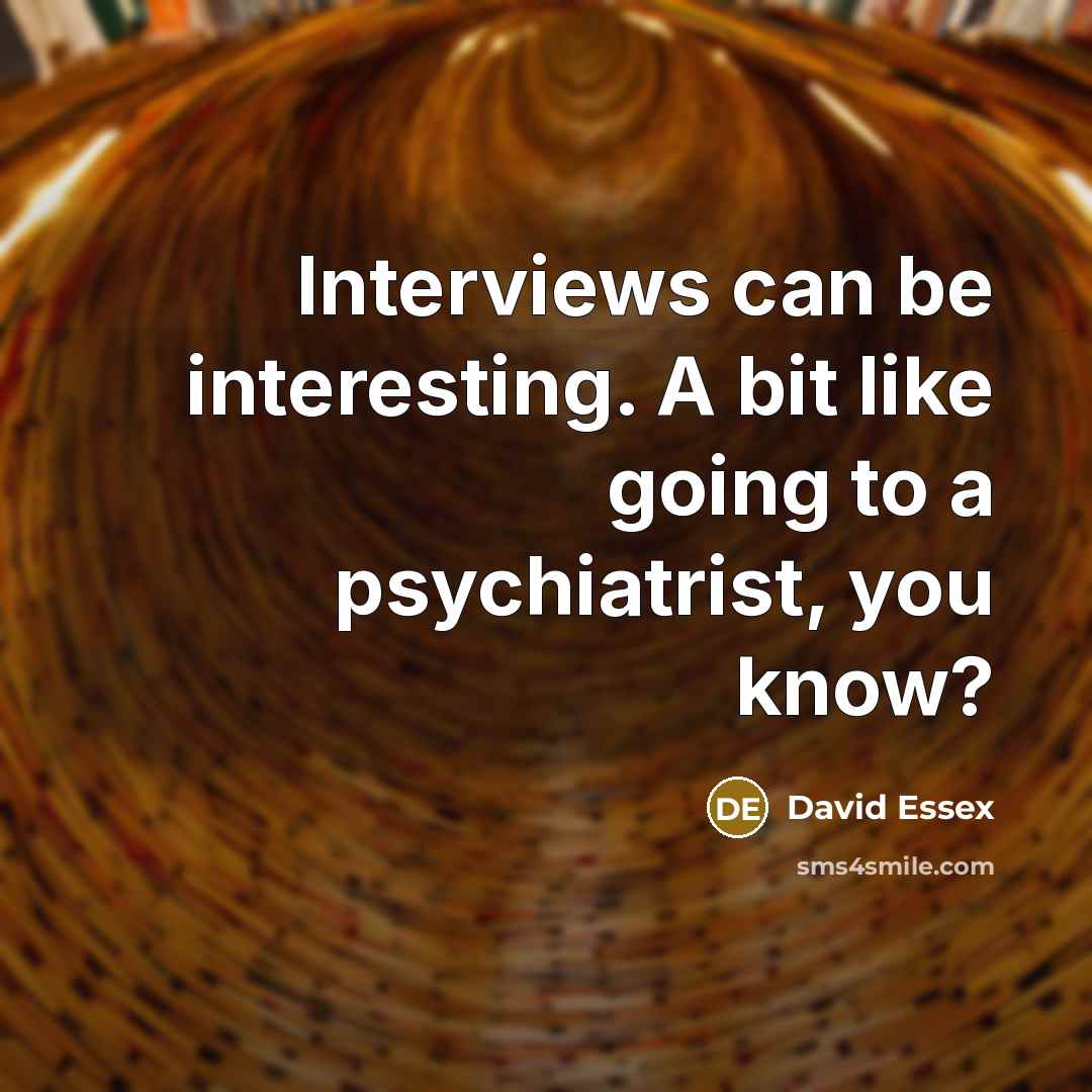 “Interviews can be interesting. A bit like going to a psychiatrist, you know?” quote by David Essex