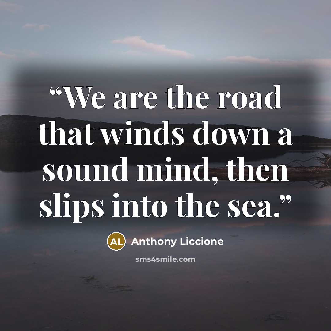“We are the road that winds down a sound mind, then slips into the sea.” quote by Anthony Liccione