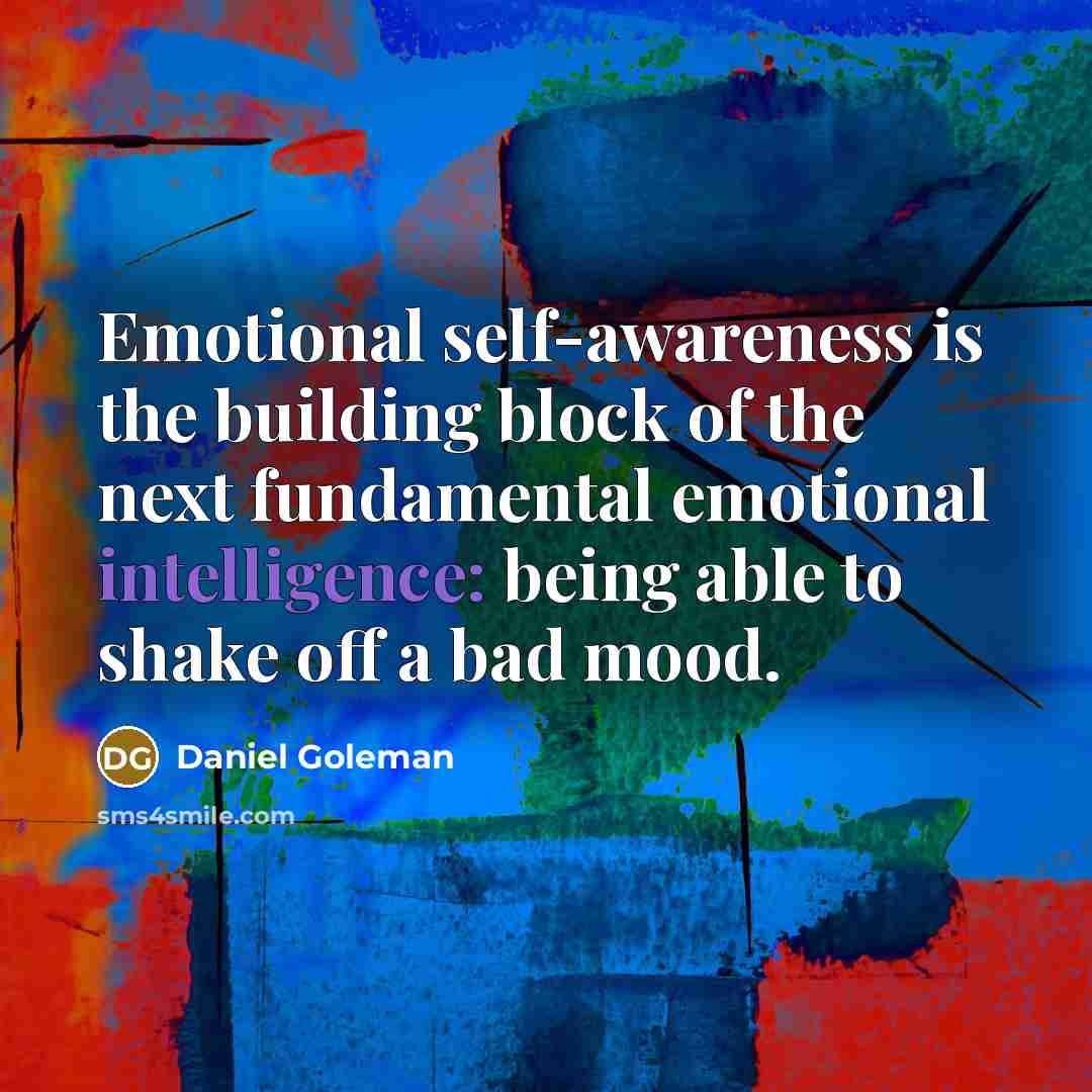 “Emotional self-awareness is the building block of the next fundamental emotional intelligence: being able to shake off a bad mood.” quote by Daniel Goleman