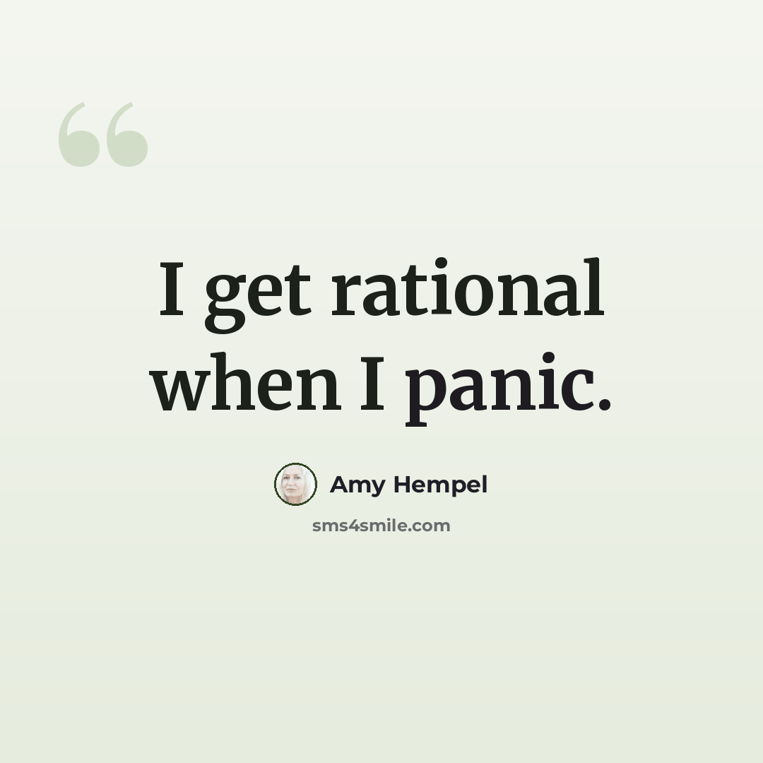 “I get rational when I panic.” quote by Amy Hempel