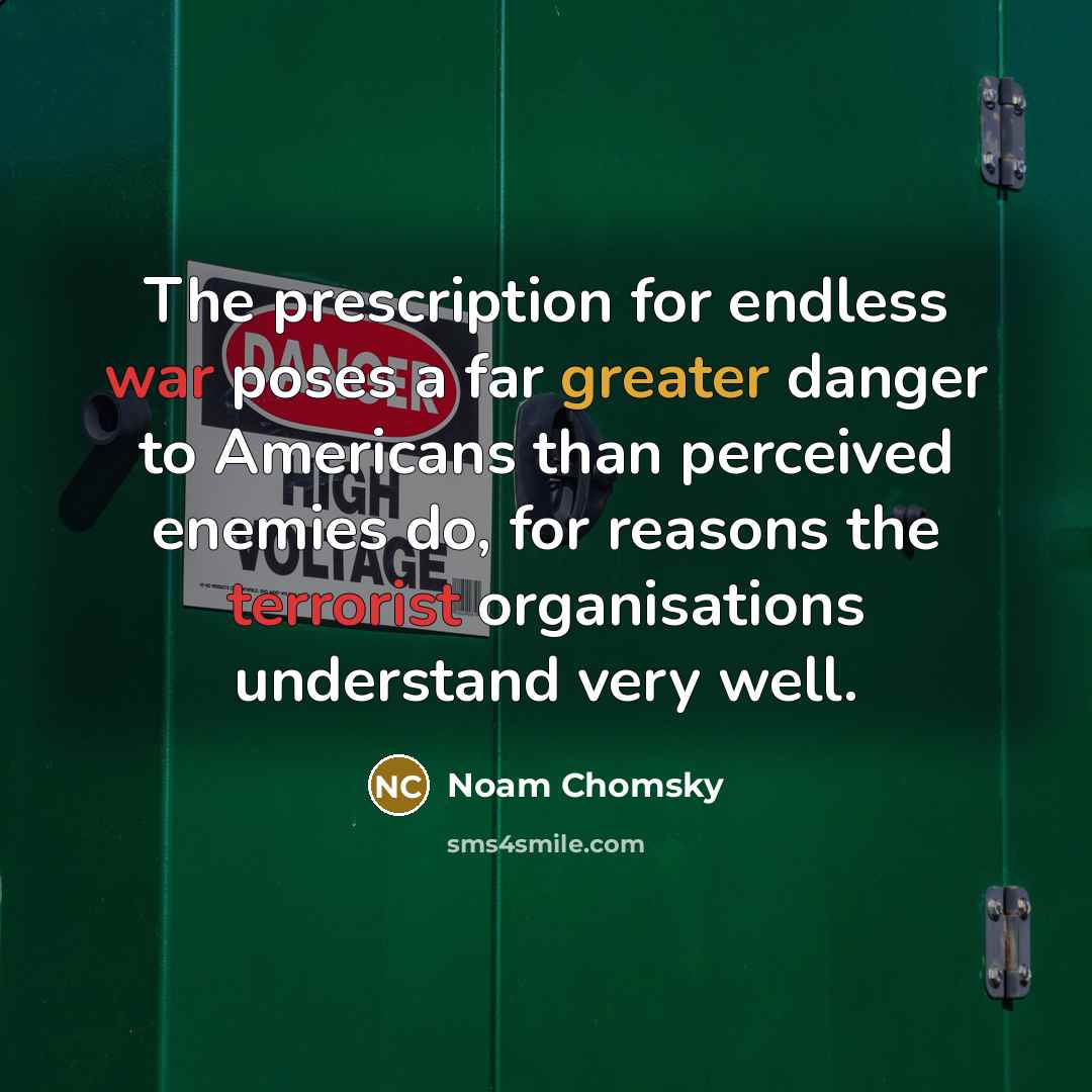 “The prescription for endless war poses a far greater danger to Americans than perceived enemies do, for reasons the terrorist organisations understand very well.” quote by Noam Chomsky