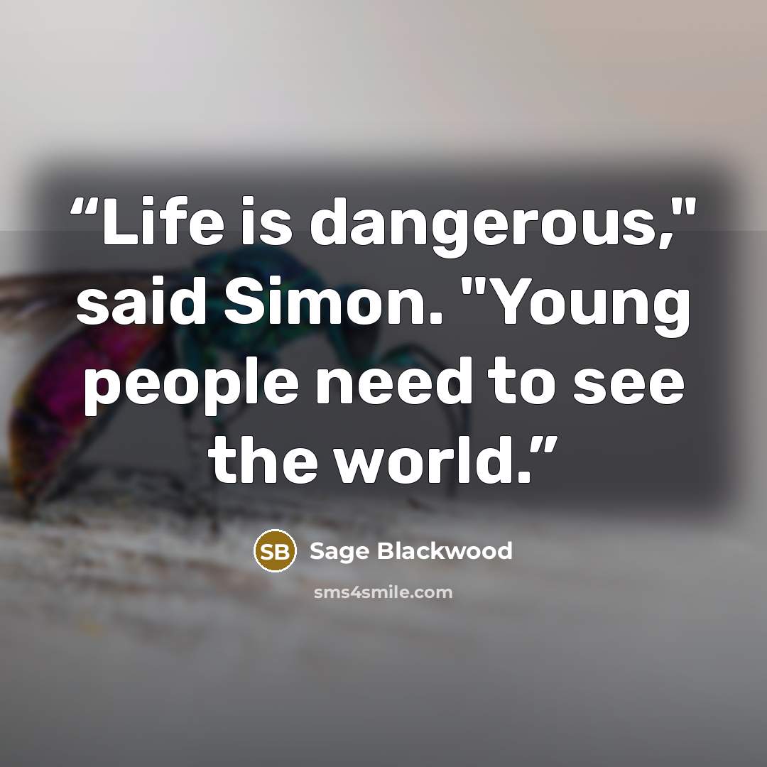 “Life is dangerous," said Simon. "Young people need to see the world.” quote by Sage Blackwood