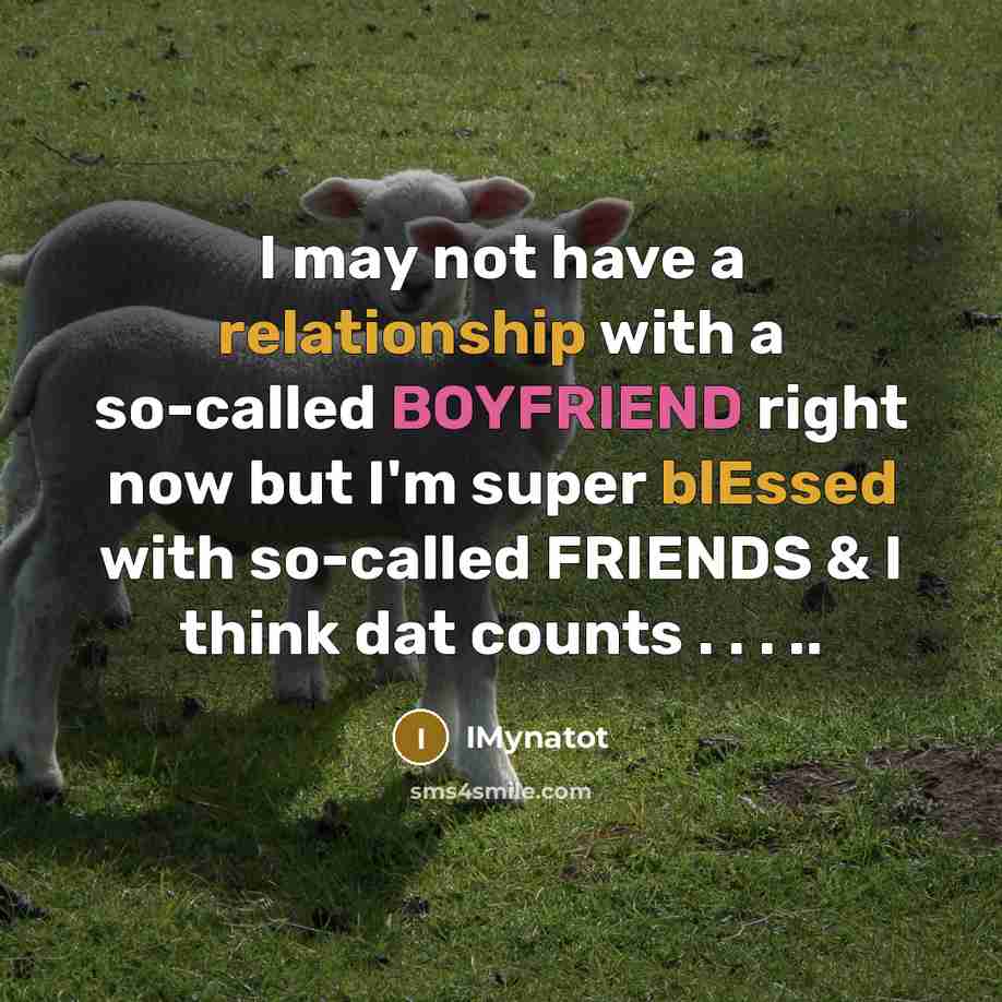 “I may not have a relationship with a so-called BOYFRIEND right now but I'm super blEssed with so-called FRIENDS & I think dat counts . . . ..” quote by IMynatot