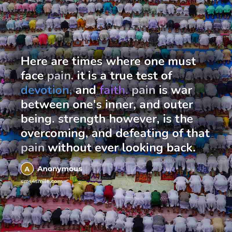 “Here are times where one must face pain. it is a true test of devotion, and faith. pain is war between one's inner, and outer being. strength however, is the overcoming, and defeating of that pain without ever looking back.” quote by Anonymous