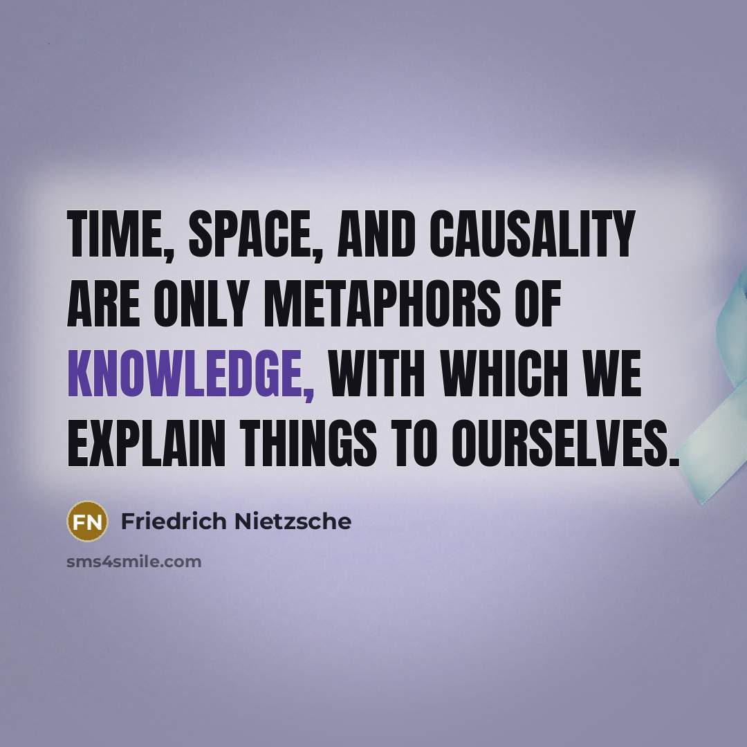 “Time, space, and causality are only metaphors of knowledge, with which we explain things to ourselves.” quote by Friedrich Nietzsche