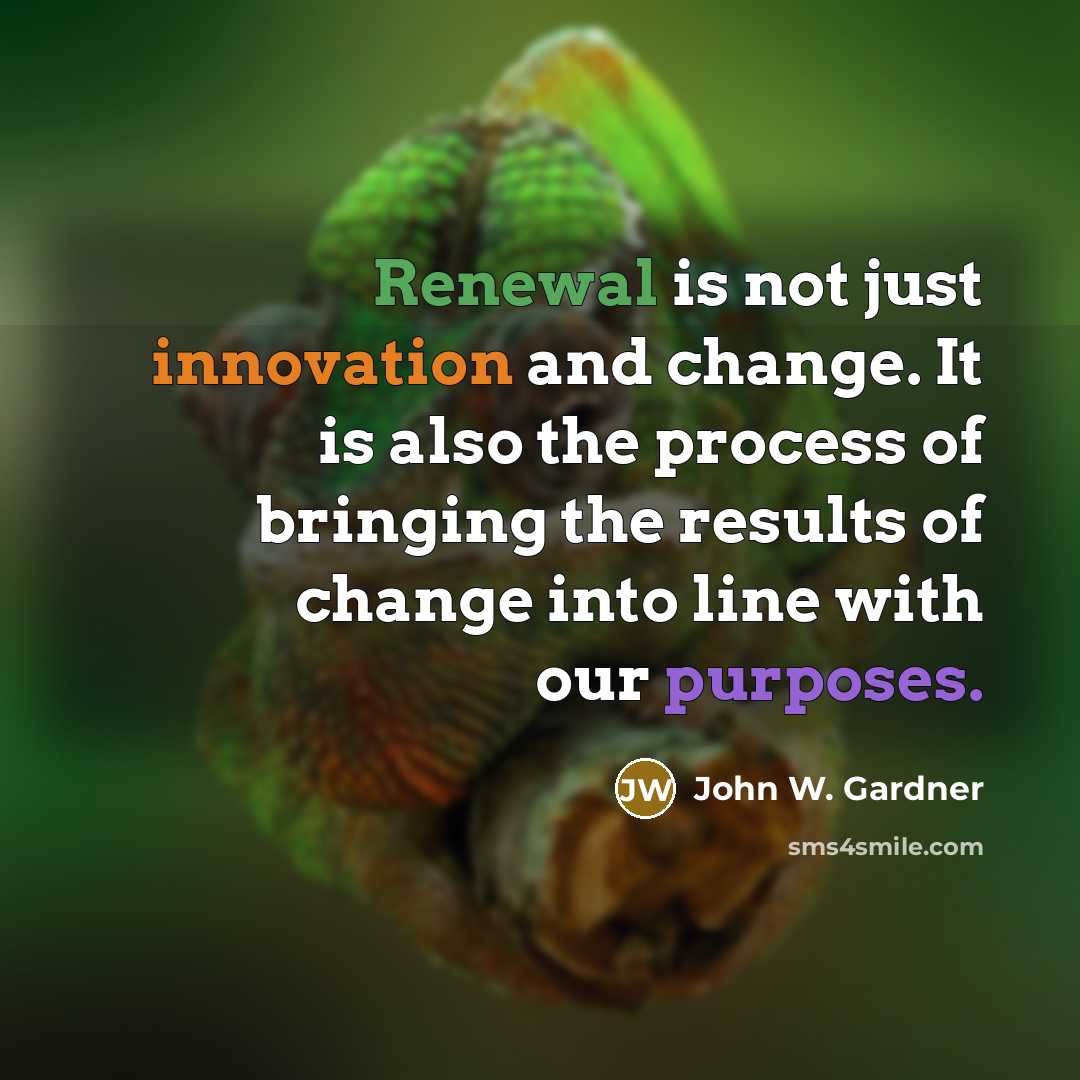 “Renewal is not just innovation and change. It is also the process of bringing the results of change into line with our purposes.” quote by John W. Gardner
