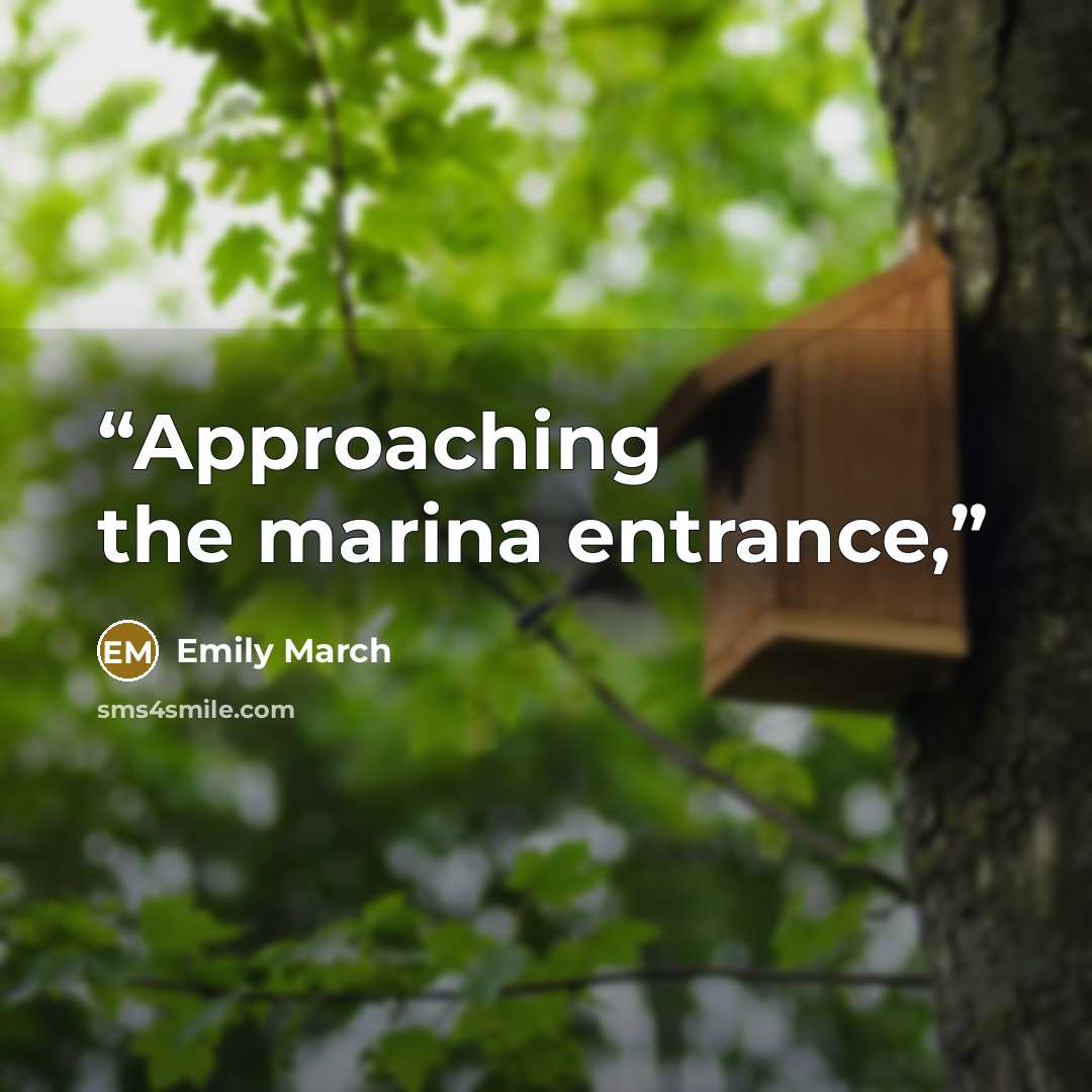 “Approaching the marina entrance,” quote by Emily March