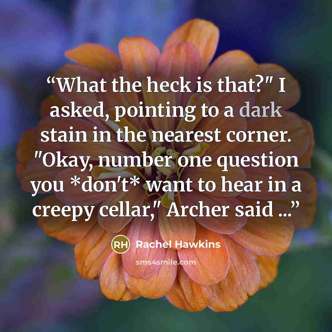 “What the heck is that?" I asked, pointing to a dark stain in the nearest corner. "Okay, number one question you *don't* want to hear in a creepy cellar," Archer said ...” quote by Rachel Hawkins