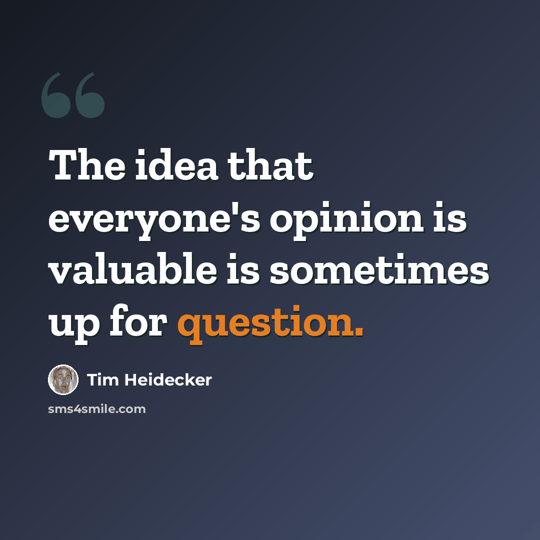 “The idea that everyone's opinion is valuable is sometimes up for question.” quote by Tim Heidecker