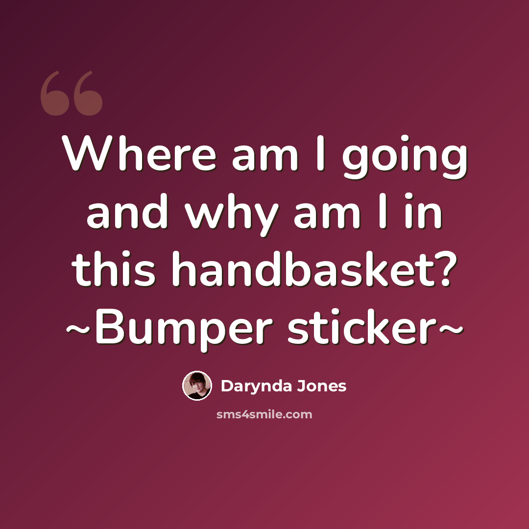 “Where am I going and why am I in this handbasket? ~Bumper sticker~” quote by Darynda Jones