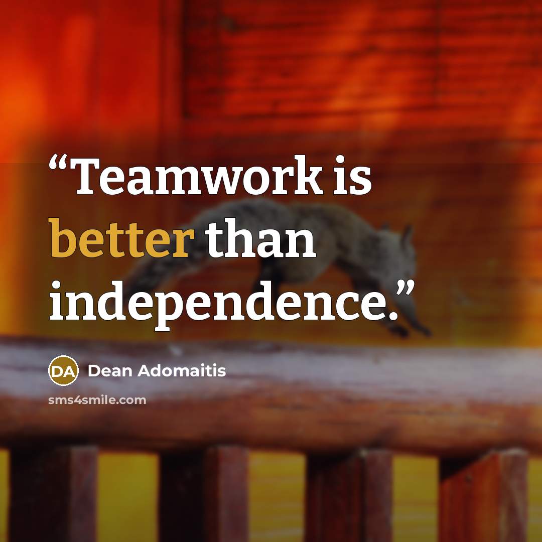 “Teamwork is better than independence.” quote by Dean Adomaitis