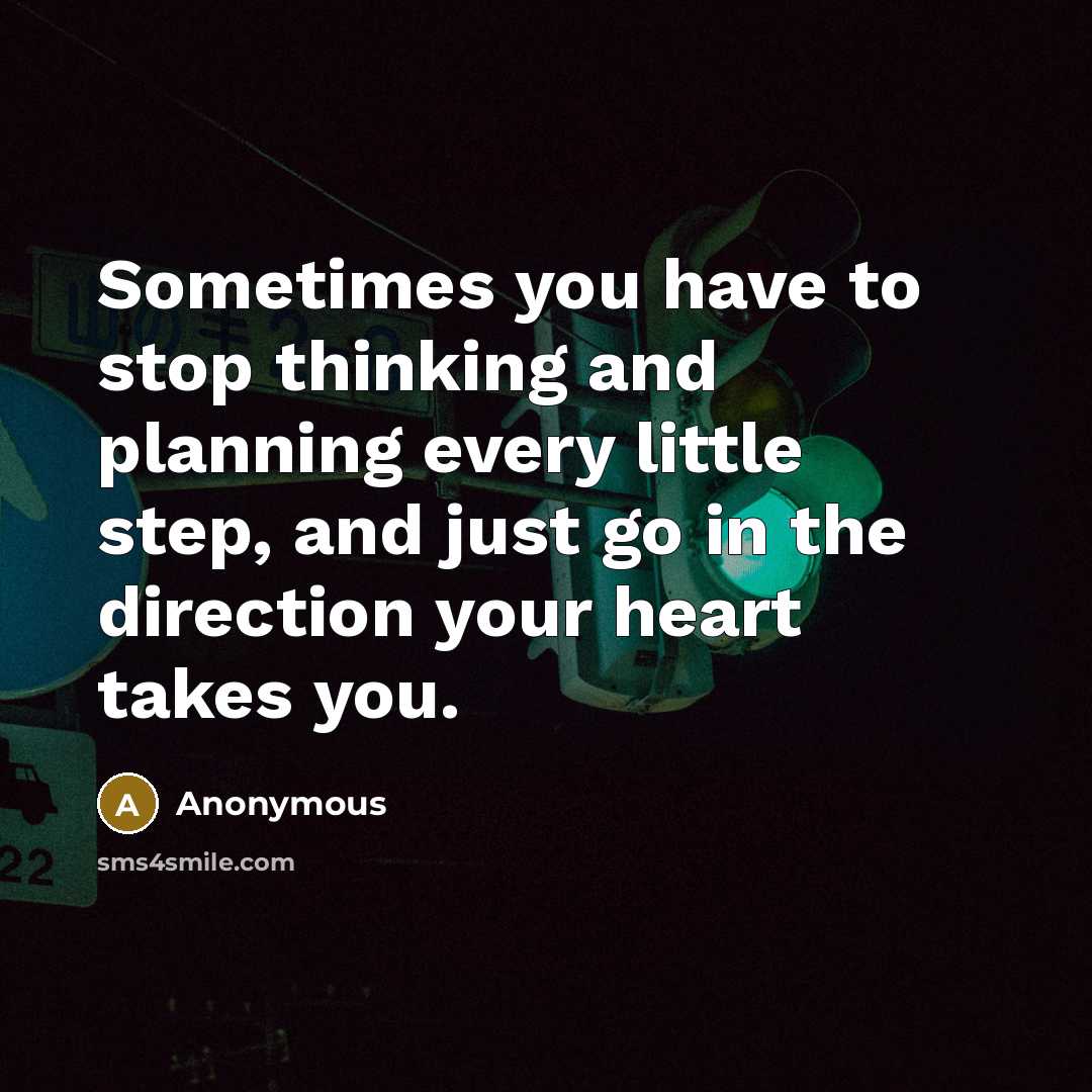 “Sometimes you have to stop thinking and planning every little step, and just go in the direction your heart takes you.” quote by Anonymous