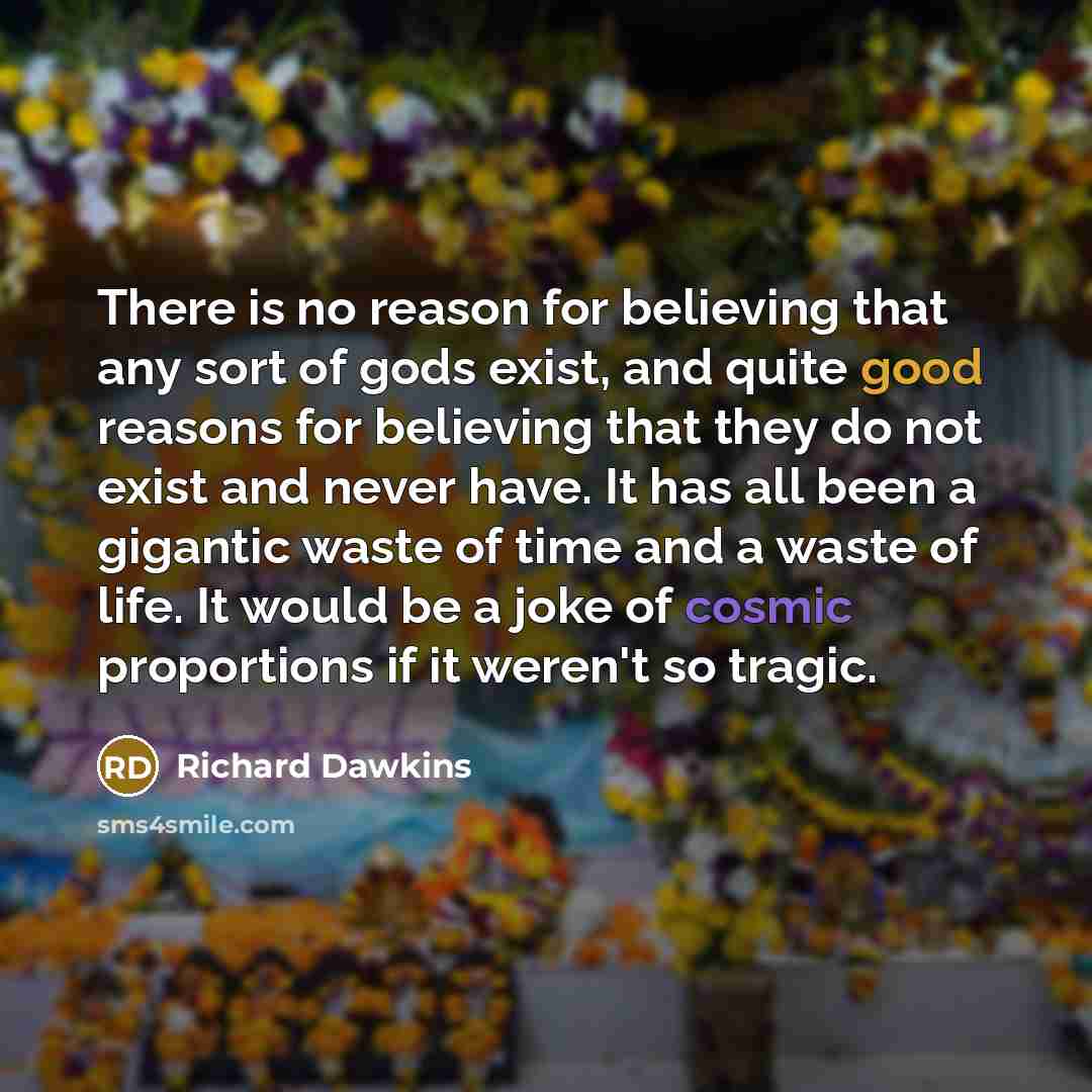 “There is no reason for believing that any sort of gods exist, and quite good reasons for believing that they do not exist and never have. It has all been a gigantic waste of time and a waste of life. It would be a joke of cosmic proportions if it weren't so tragic.” quote by Richard Dawkins