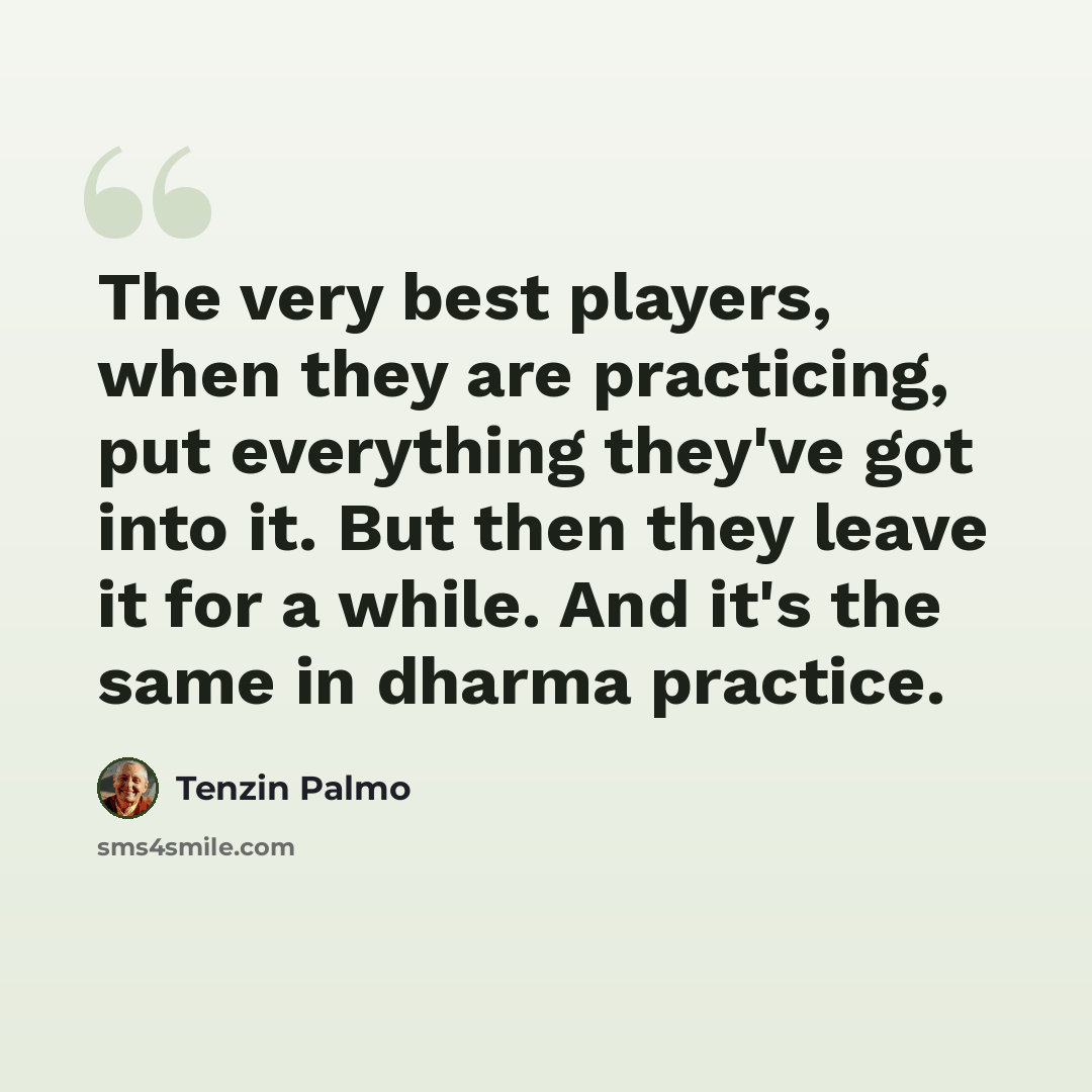 “The very best players, when they are practicing, put everything they've got into it. But then they leave it for a while. And it's the same in dharma practice.” quote by Tenzin Palmo