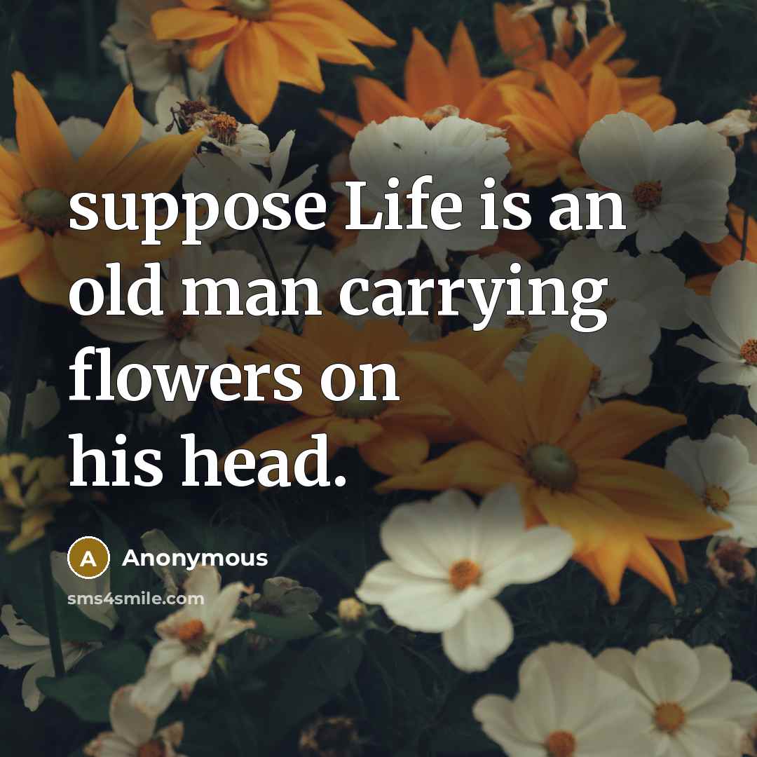 “suppose Life is an old man carrying flowers on his head.” quote by Anonymous