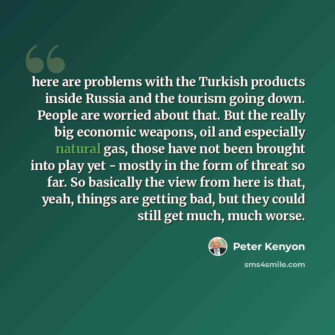 “here are problems with the Turkish products inside Russia and the tourism going down. People are worried about that. But the really big economic weapons, oil and especially natural gas, those have not been brought into play yet - mostly in the form of threat so far. So basically the view from here…” quote by Peter Kenyon