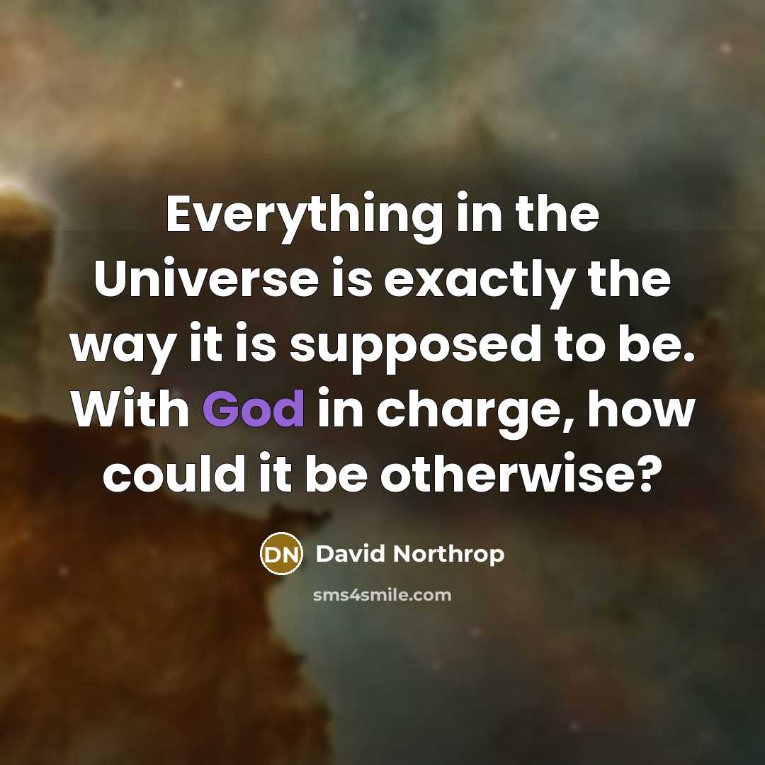 “Everything in the Universe is exactly the way it is supposed to be. With God in charge, how could it be otherwise?” quote by David Northrop