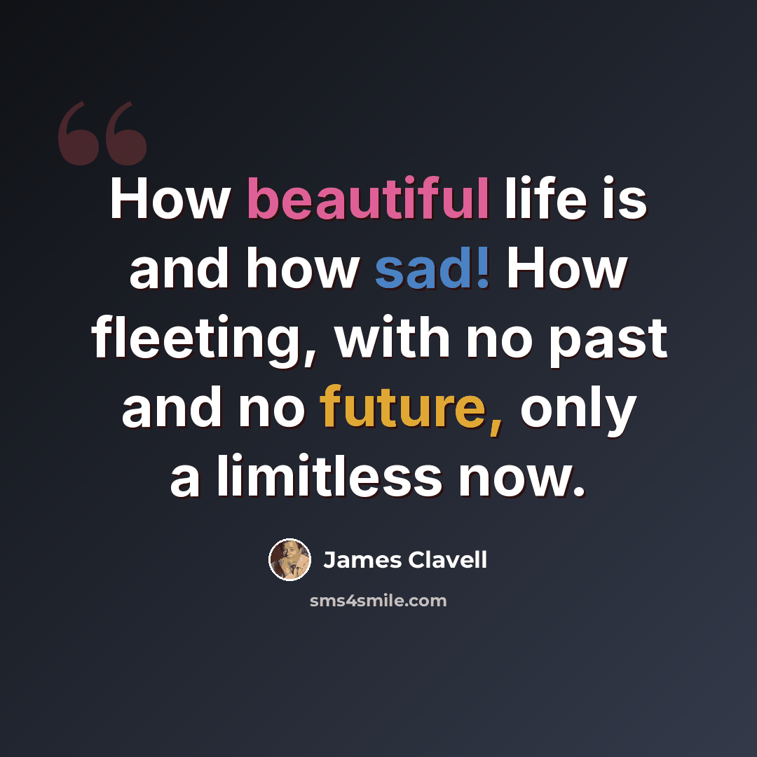 “How beautiful life is and how sad! How fleeting, with no past and no future, only a limitless now.” quote by James Clavell