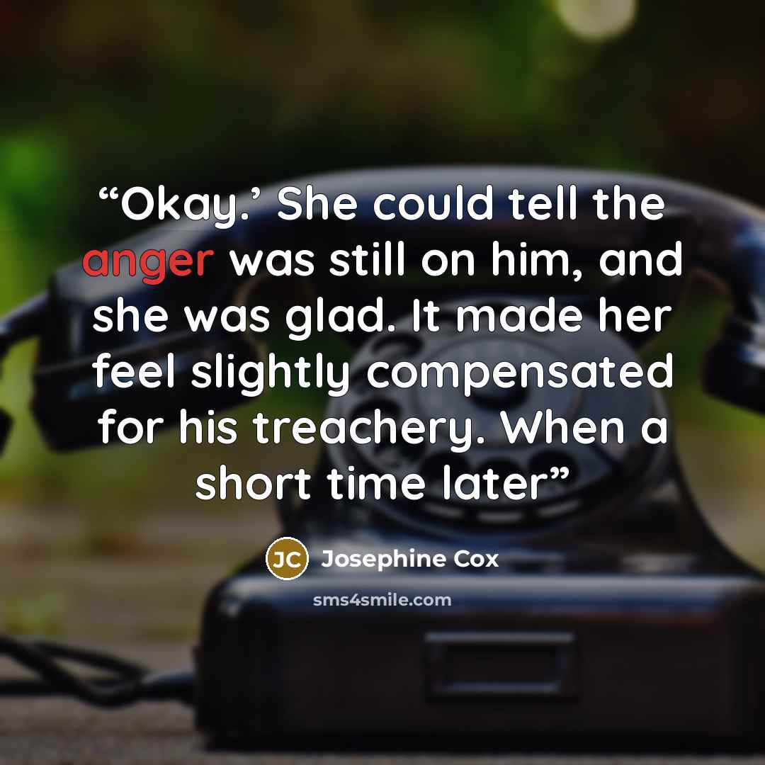 “Okay.’ She could tell the anger was still on him, and she was glad. It made her feel slightly compensated for his treachery. When a short time later” quote by Josephine Cox