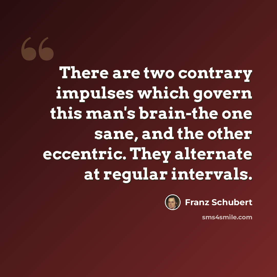 “There are two contrary impulses which govern this man's brain-the one sane, and the other eccentric. They alternate at regular intervals.” quote by Franz Schubert