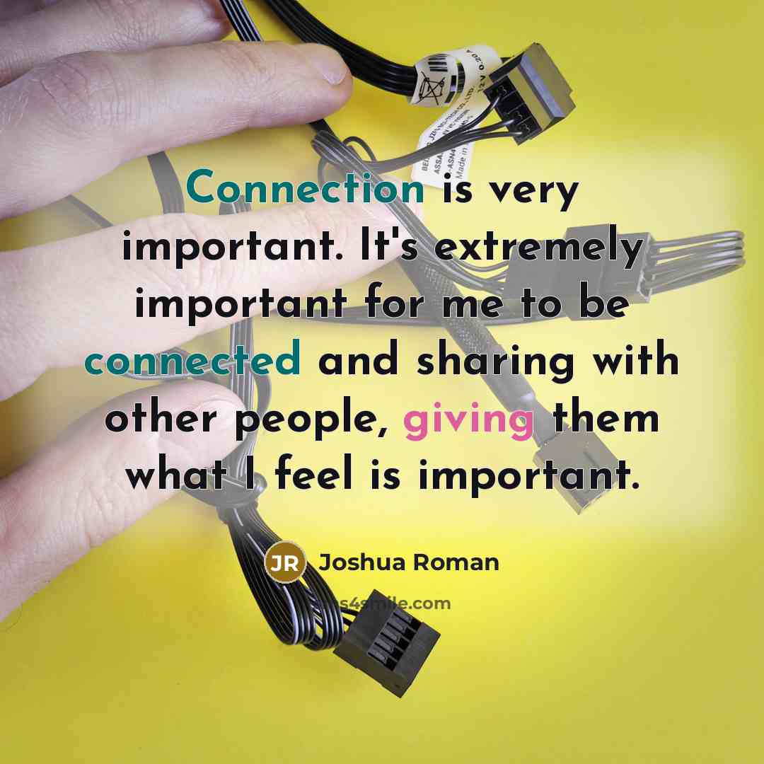 “Connection is very important. It's extremely important for me to be connected and sharing with other people, giving them what I feel is important.” quote by Joshua Roman