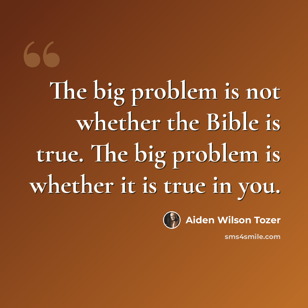 “The big problem is not whether the Bible is true. The big problem is whether it is true in you.” quote by Aiden Wilson Tozer
