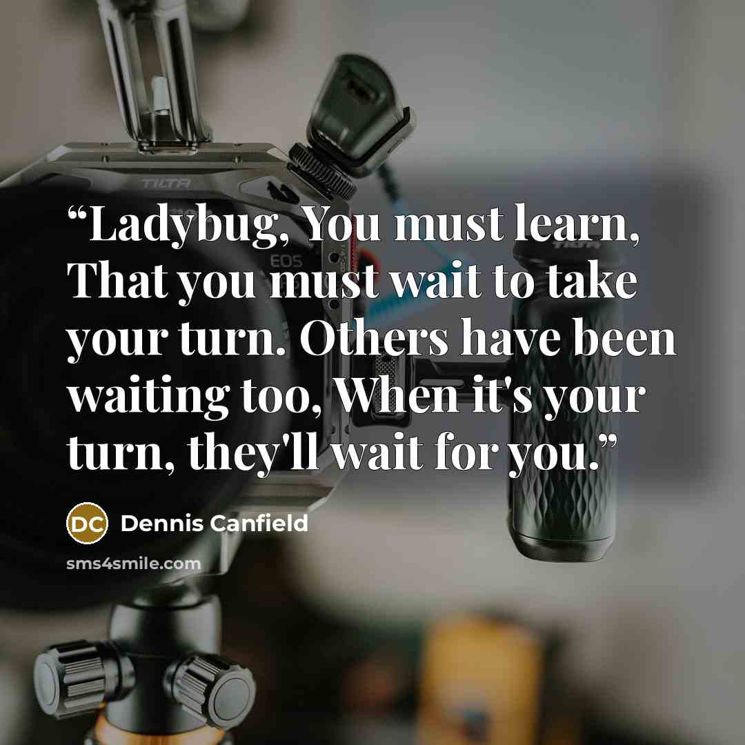 “Ladybug, You must learn, That you must wait to take your turn. Others have been waiting too, When it's your turn, they'll wait for you.” quote by dennis canfield