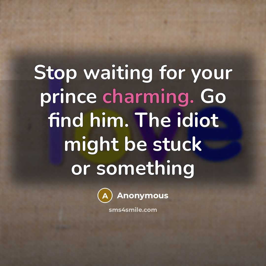 “Stop waiting for your prince charming. Go find him. The idiot might be stuck or something” quote by Anonymous