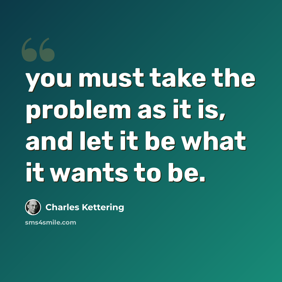 “you must take the problem as it is, and let it be what it wants to be.” quote by Charles Kettering