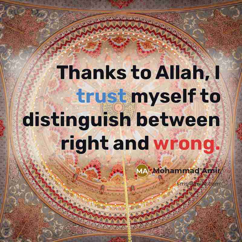 “Thanks to Allah, I trust myself to distinguish between right and wrong.” quote by Mohammad Amir