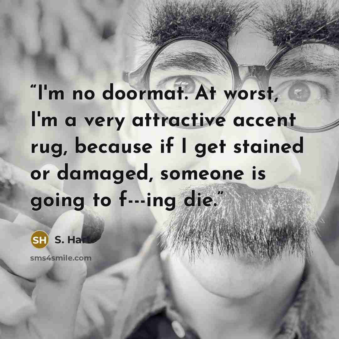 “I'm no doormat. At worst, I'm a very attractive accent rug, because if I get stained or damaged, someone is going to f---ing die.” quote by S. Hart