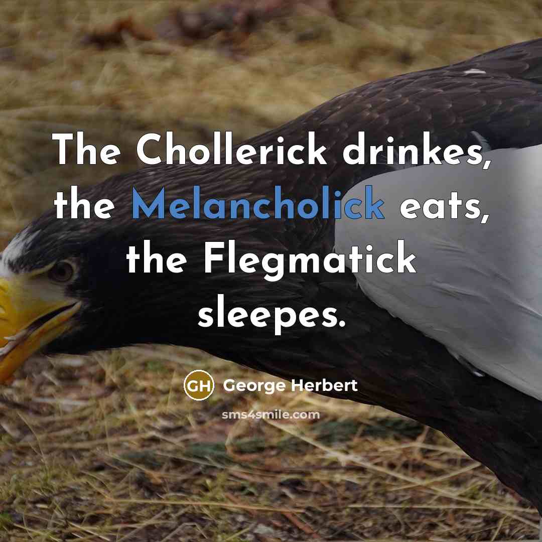 “The Chollerick drinkes, the Melancholick eats, the Flegmatick sleepes.” quote by George Herbert