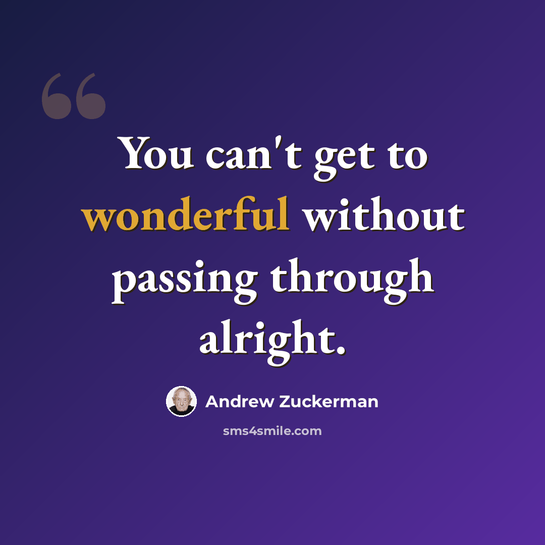 “You can't get to wonderful without passing through alright.” quote by Andrew Zuckerman