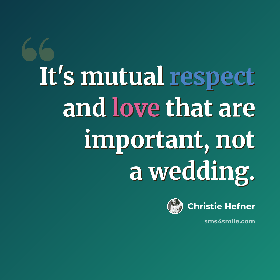 “It's mutual respect and love that are important, not a wedding.” quote by Christie Hefner