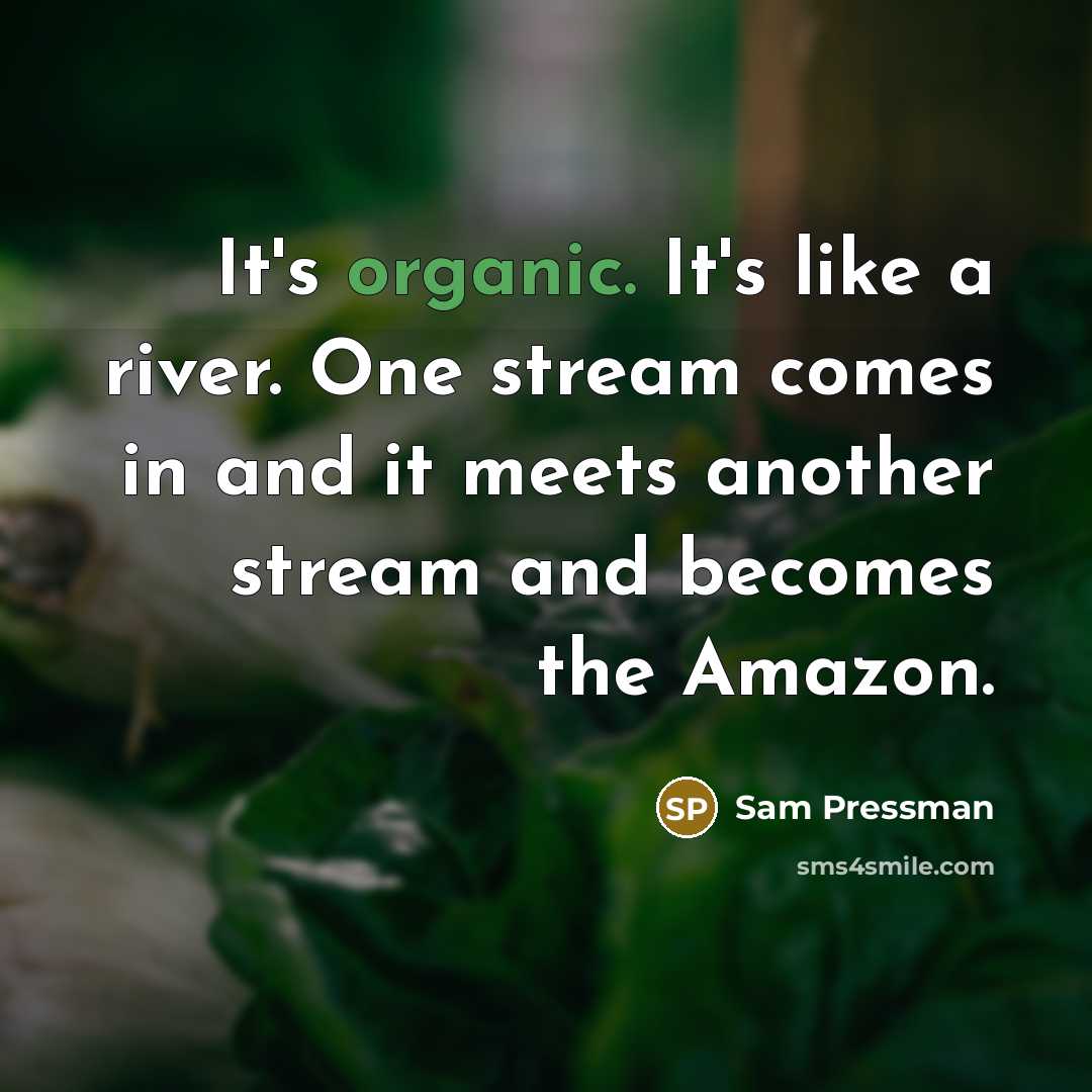 “It's organic. It's like a river. One stream comes in and it meets another stream and becomes the Amazon.” quote by Sam Pressman
