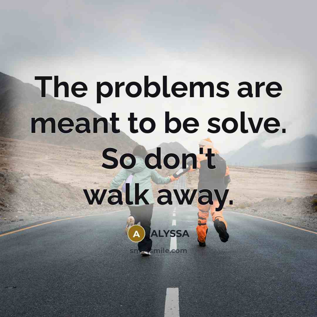 “The problems are meant to be solve. So don't walk away.” quote by ALYSSA
