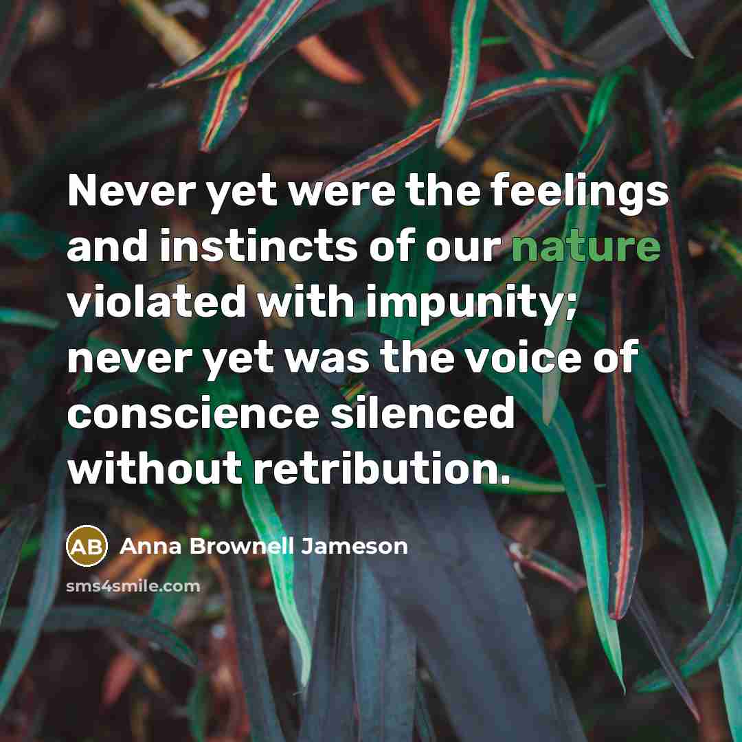 “Never yet were the feelings and instincts of our nature violated with impunity; never yet was the voice of conscience silenced without retribution.” quote by Anna Brownell Jameson