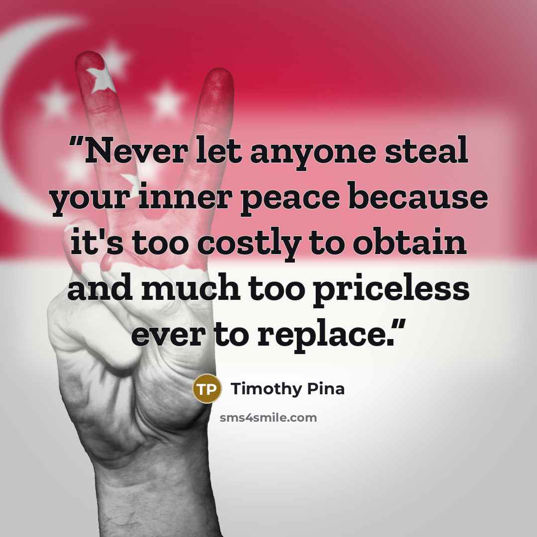 “Never let anyone steal your inner peace because it's too costly to obtain and much too priceless ever to replace.” quote by Timothy Pina