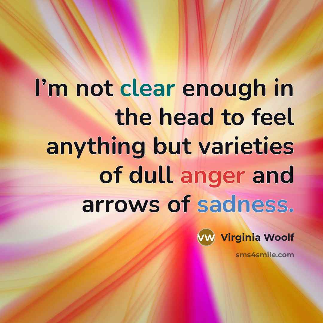 “I’m not clear enough in the head to feel anything but varieties of dull anger and arrows of sadness.” quote by Virginia Woolf