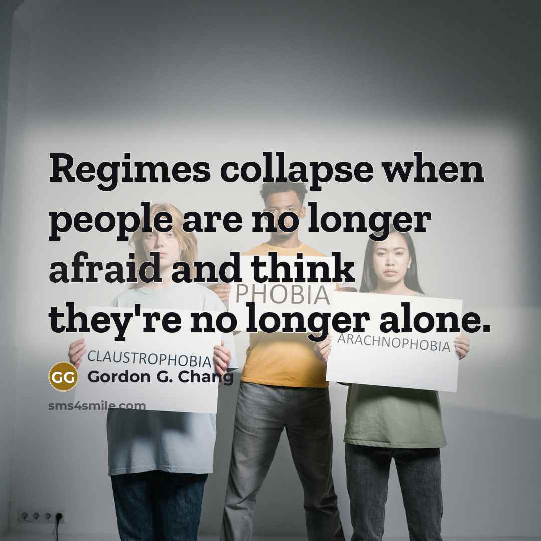 “Regimes collapse when people are no longer afraid and think they're no longer alone.” quote by Gordon G. Chang