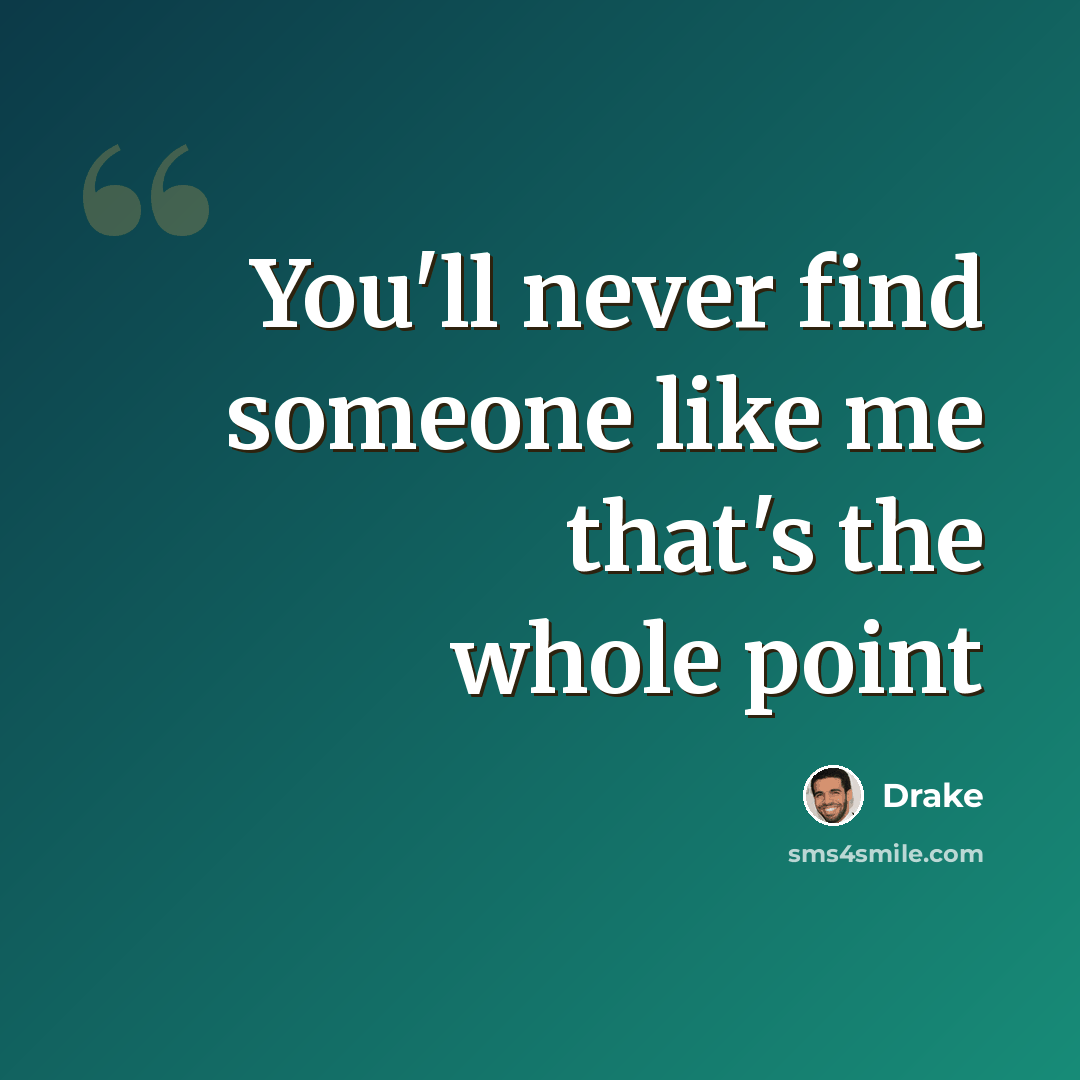 “You'll never find someone like me that's the whole point” quote by Drake