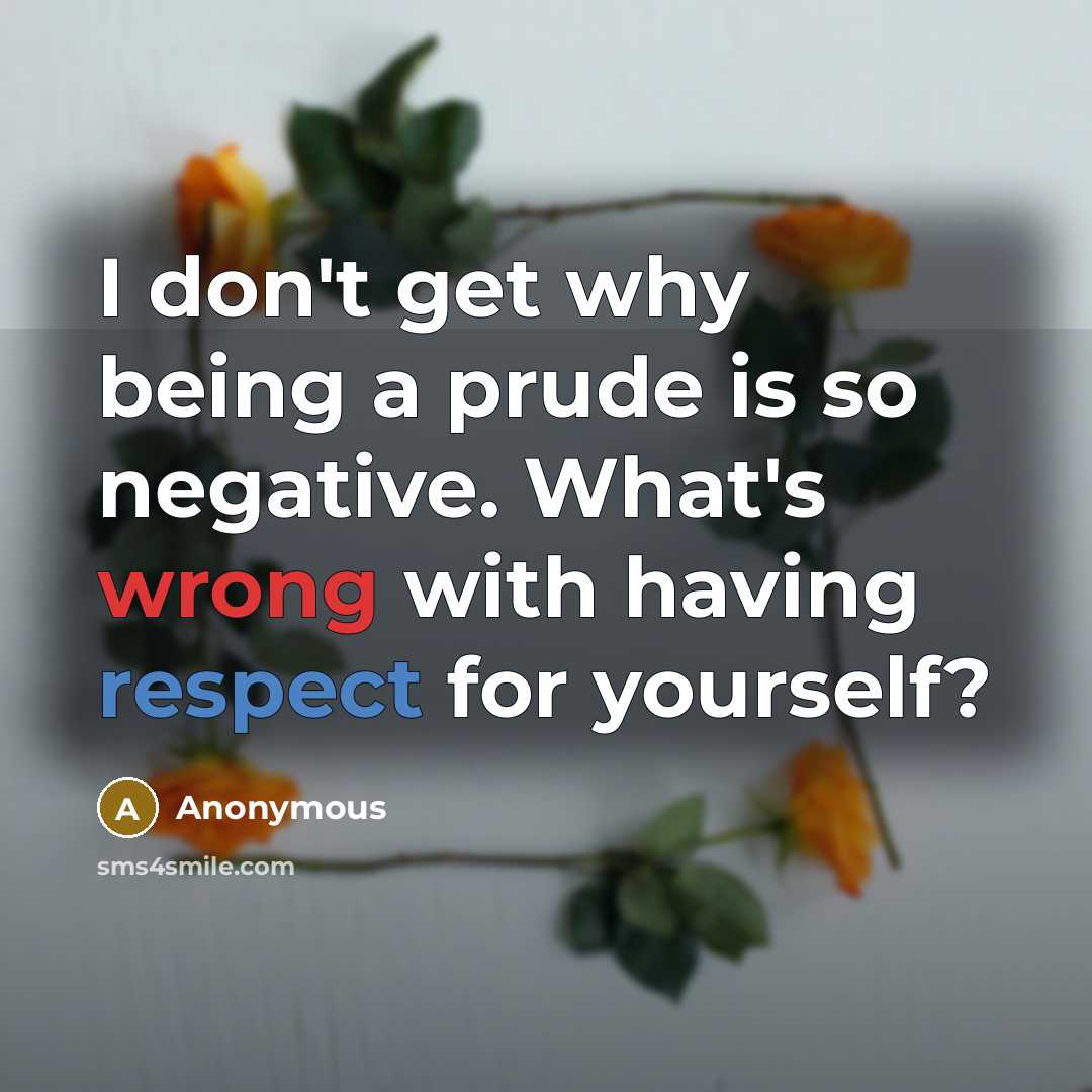 “I don't get why being a prude is so negative. What's wrong with having respect for yourself?” quote by Anonymous