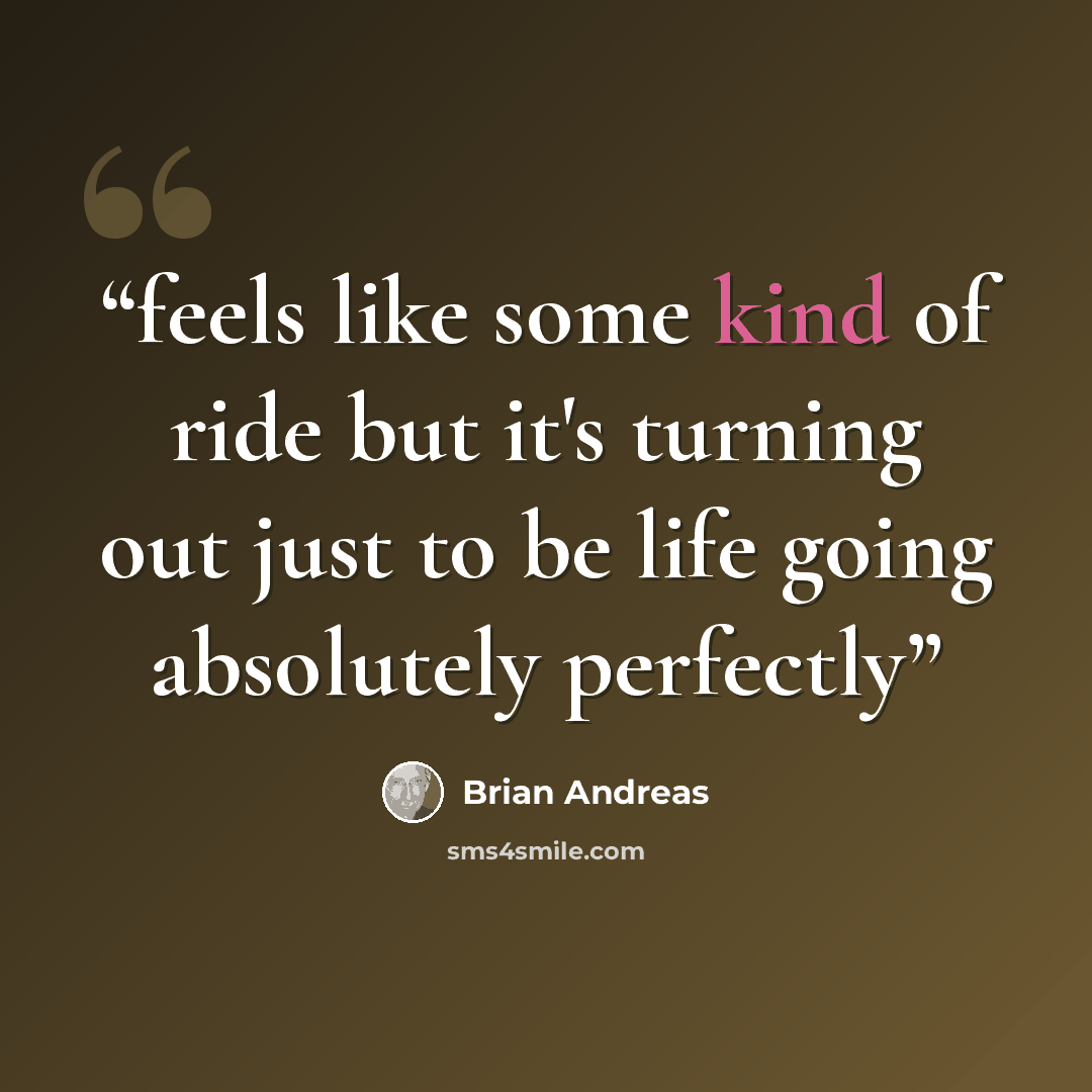 “feels like some kind of ride but it's turning out just to be life going absolutely perfectly” quote by Brian Andreas