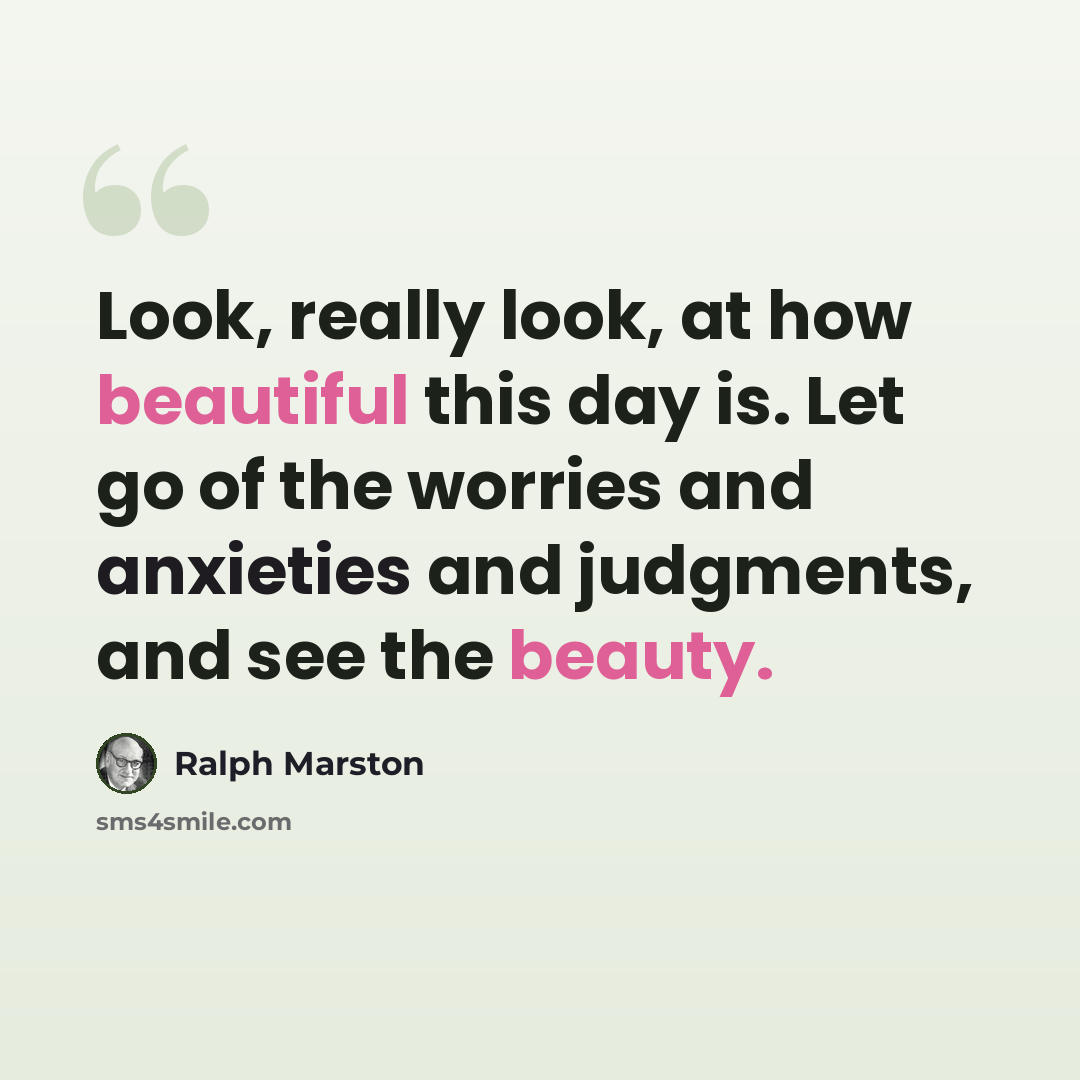 “Look, really look, at how beautiful this day is. Let go of the worries and anxieties and judgments, and see the beauty.” quote by Ralph Marston