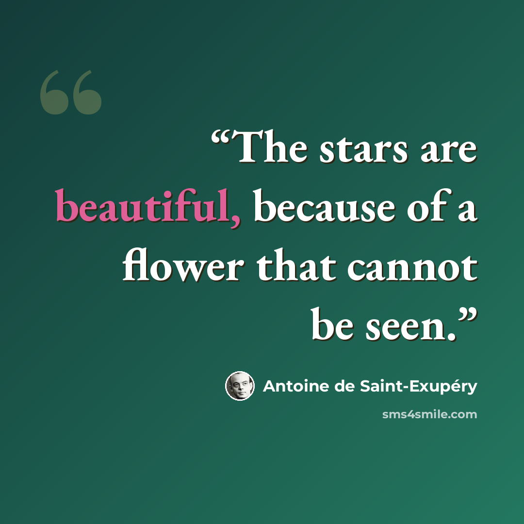 “The stars are beautiful, because of a flower that cannot be seen.” quote by Antoine de Saint-Exupéry
