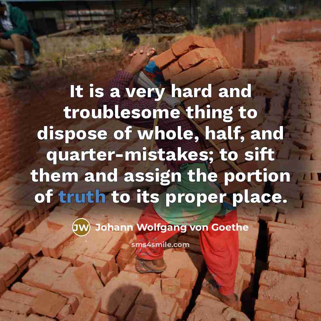 “It is a very hard and troublesome thing to dispose of whole, half, and quarter-mistakes; to sift them and assign the portion of truth to its proper place.” quote by Johann Wolfgang von Goethe